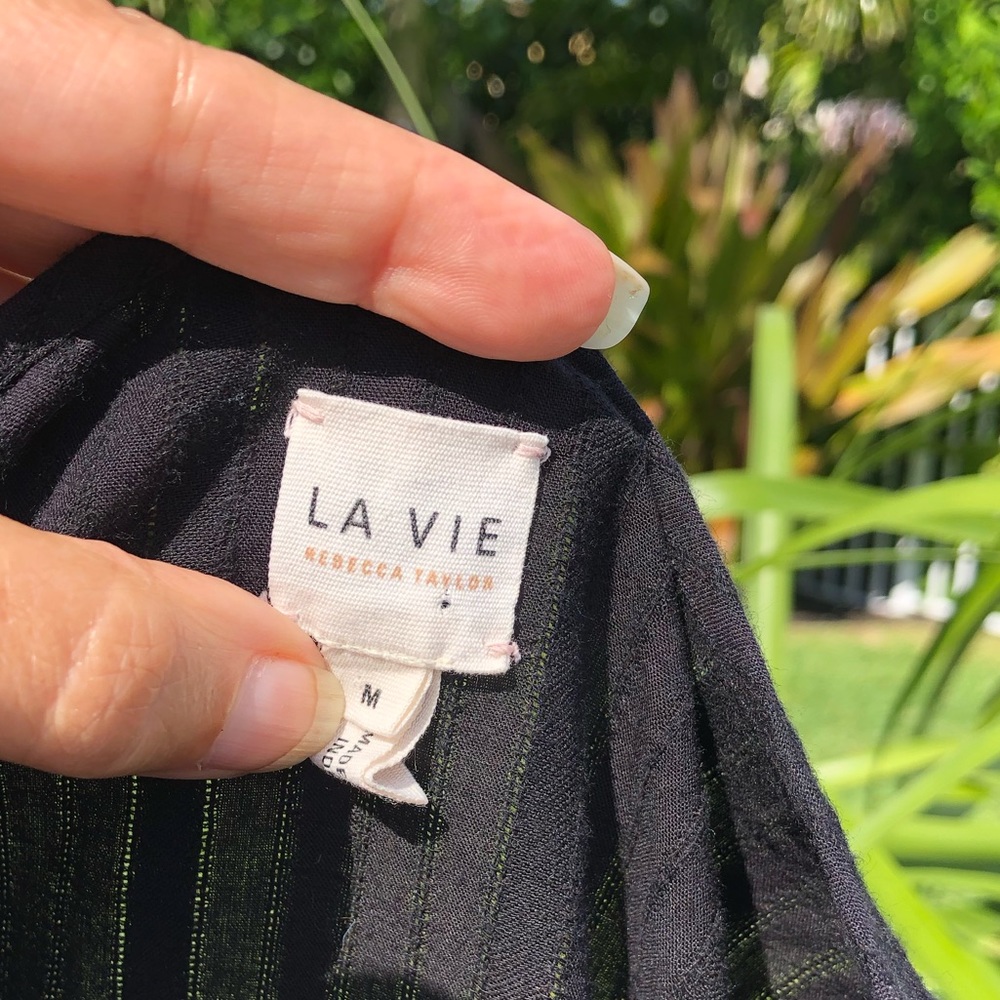 LA VIE REBECCA TAYLOR BLACK SATIN STRIPE DOBBY DRESS SIZE MEDIUM 💯 COTTON EUC - Picture 14 of 16
